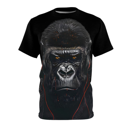 Cybermysticpunk Gorilla T-shirt Edgy Caricature Design with Earbuds, Trendy Hooded Sweatshirts, Cozy Hoodie Collection