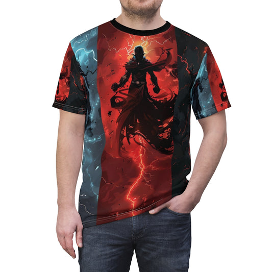 Monstrous Encounter Dynamic Genre Painting T-shirt, Unisex Cut & Sew Tee (AOP)