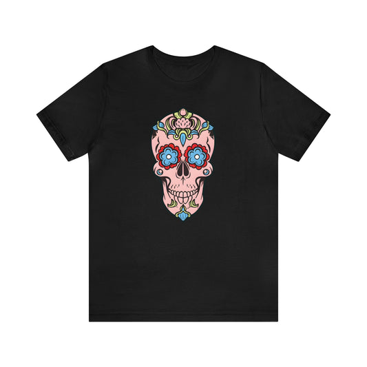 Colorful Sugar Skull T-Shirt Design: Pinkcore Lightbox Style