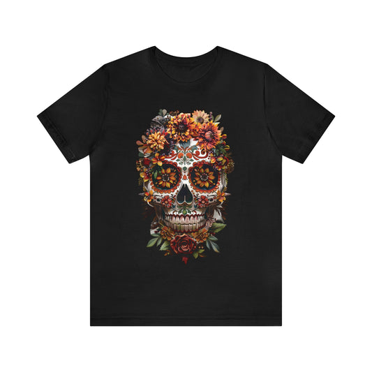 Floral Skull T-shirt Design Vibrant Mexican Muralism Inspired Art