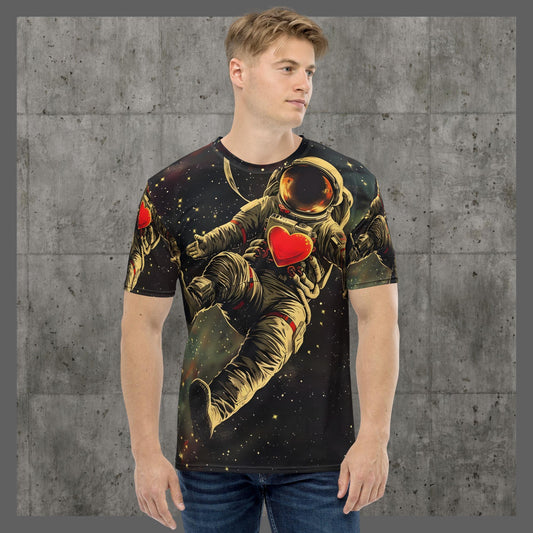 Galactic Love Astronaut Romance All-Over Print T-Shirt, Artistic T-shirt Prints Stylish Graphic Tees, Statement T-shirts